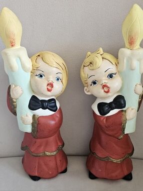 Vintage Boy & Girl Ceramic Christmas Caroler.  Carolers are 10" tall.